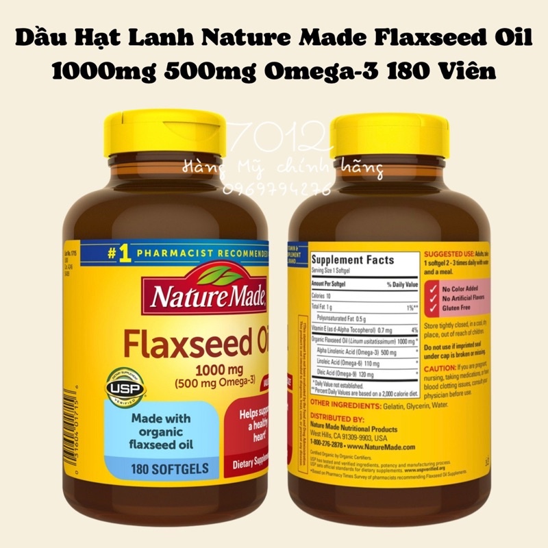 Dầu hạt lanh Nature Made omega 369 Flaxseed Oil 1000mg 180 viên