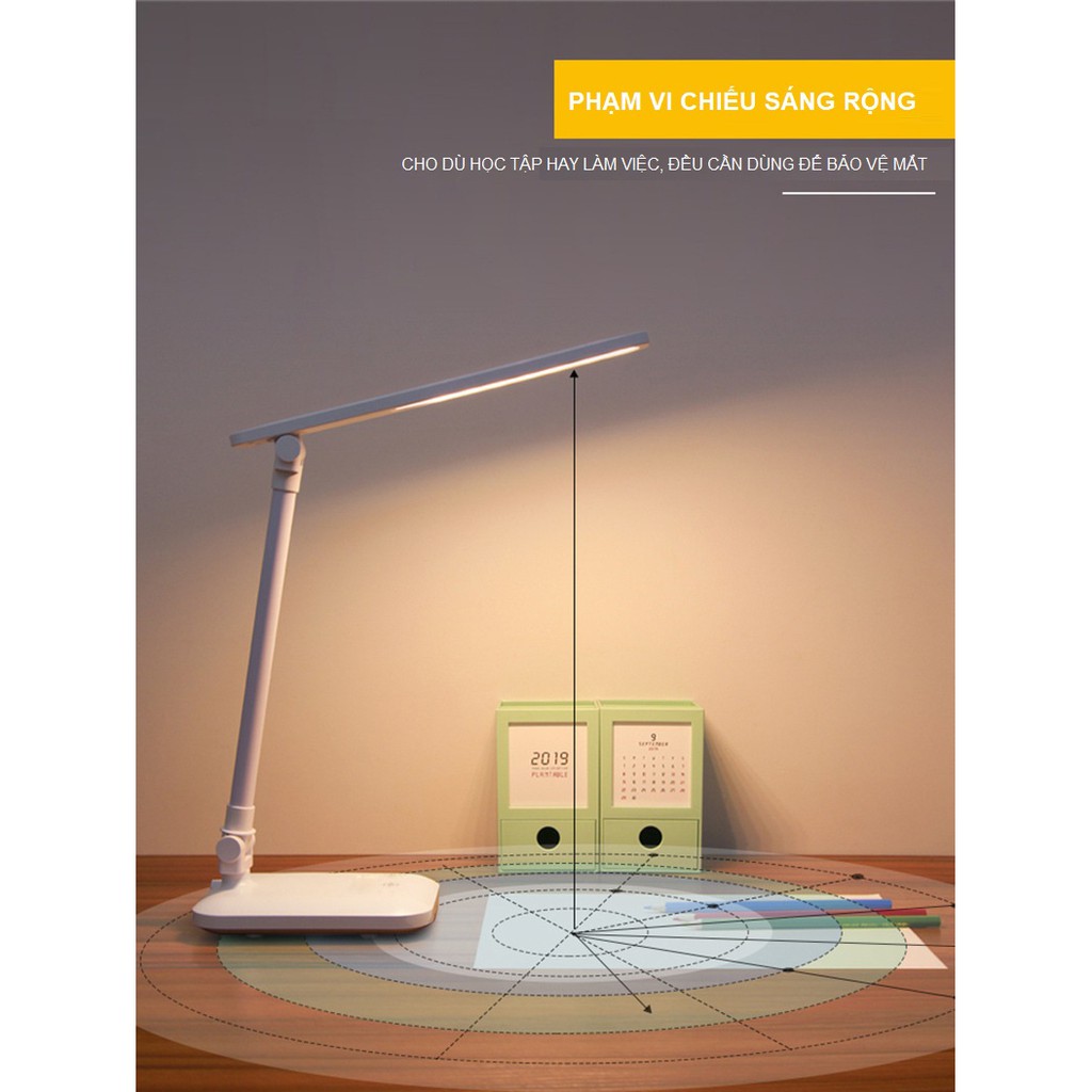 Đèn Học Để Bàn Đọc Sách LED Tích Điện Elights Bảo Vệ Mắt, Chống Cận 3 Chế Độ Ánh Sáng