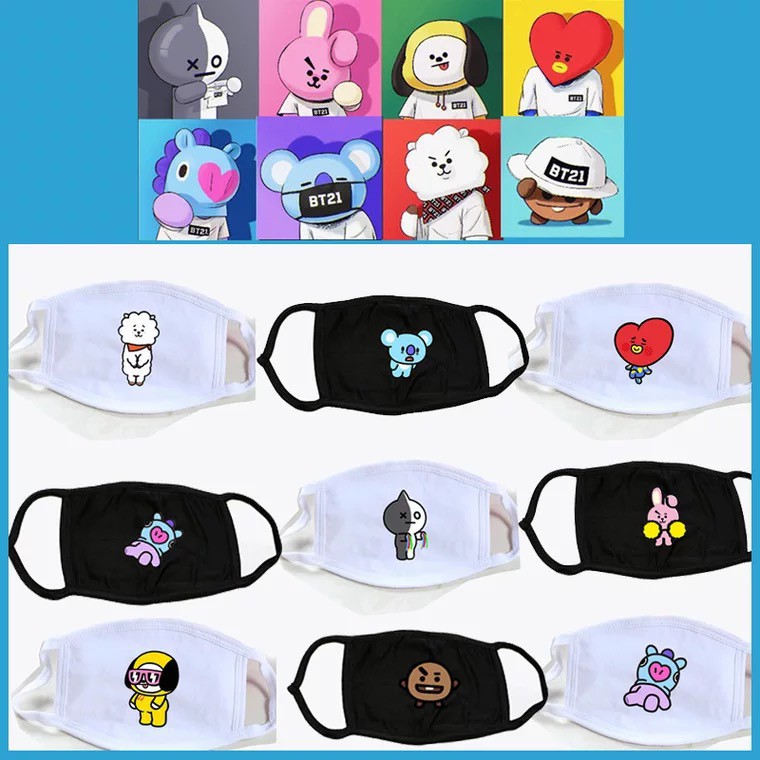 Khẩu trang BT21 BTS - vải in hình 3D (KM tặng Sticker-huy hiệu-bút BT21 BTS) |shopee. Vn\mockhoa55