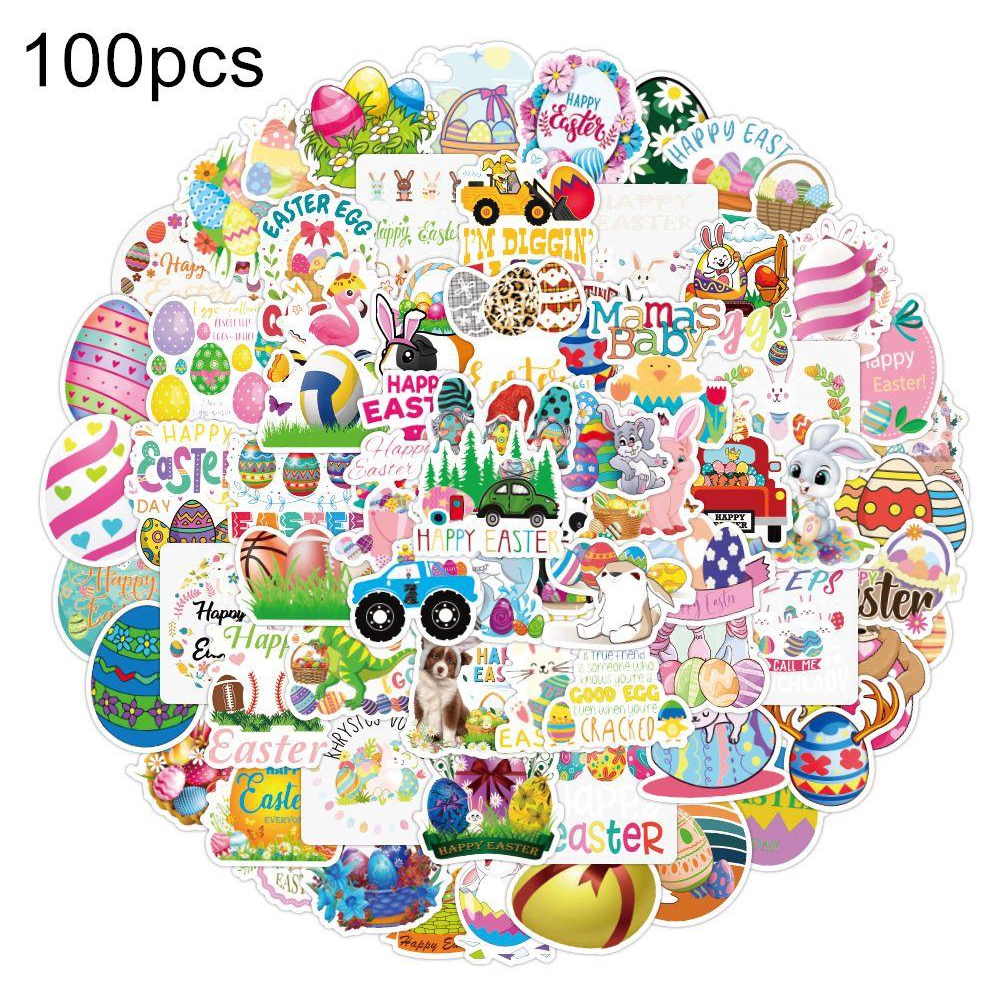 Bộ 100 Miếng Dán Chống Thấm Nước Họa Tiết Thỏ Phục Sinh Đáng Yêu Trang Trí Laptop / Điện Thoại / Vali