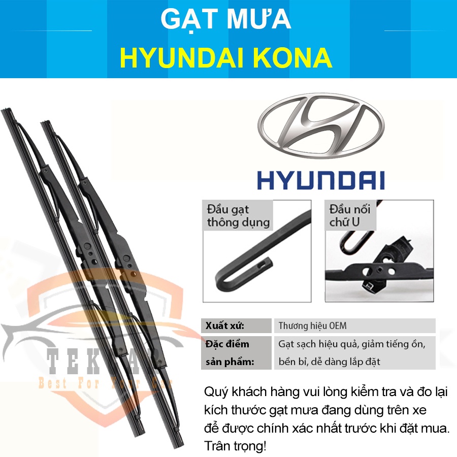 [1 CẶP - HYUNDAI KONA] Gạt mưa ô tô xe hyundai kona cần gạt kính khung xương sắt lưỡi silicon lưỡi, thanh cần gạt nước