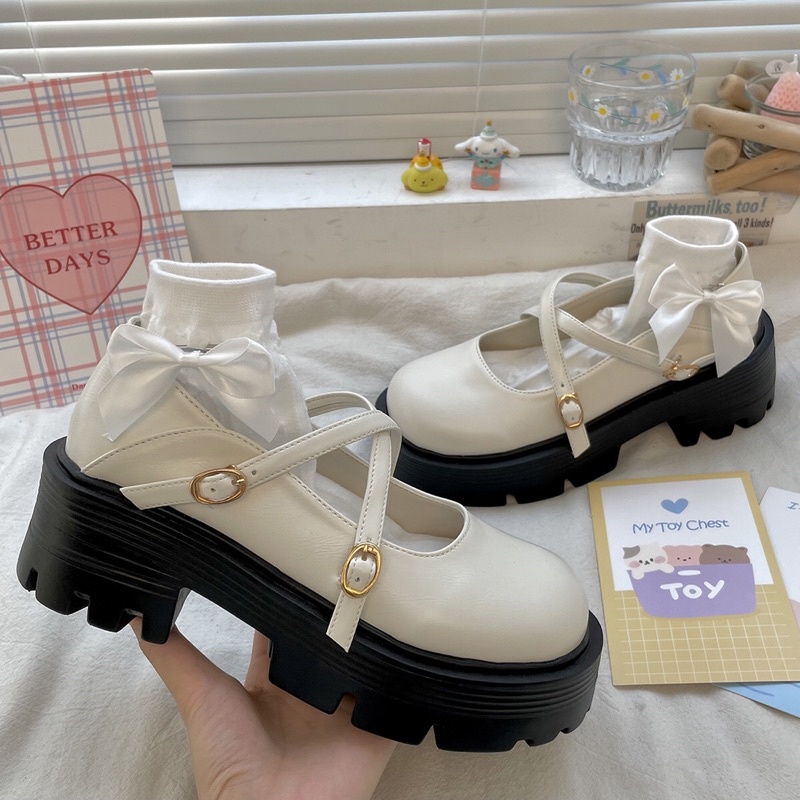 Giày lolita nữ độn đế cao,Giày da ulzzang nữ phong cách Hàn Quốc LT17