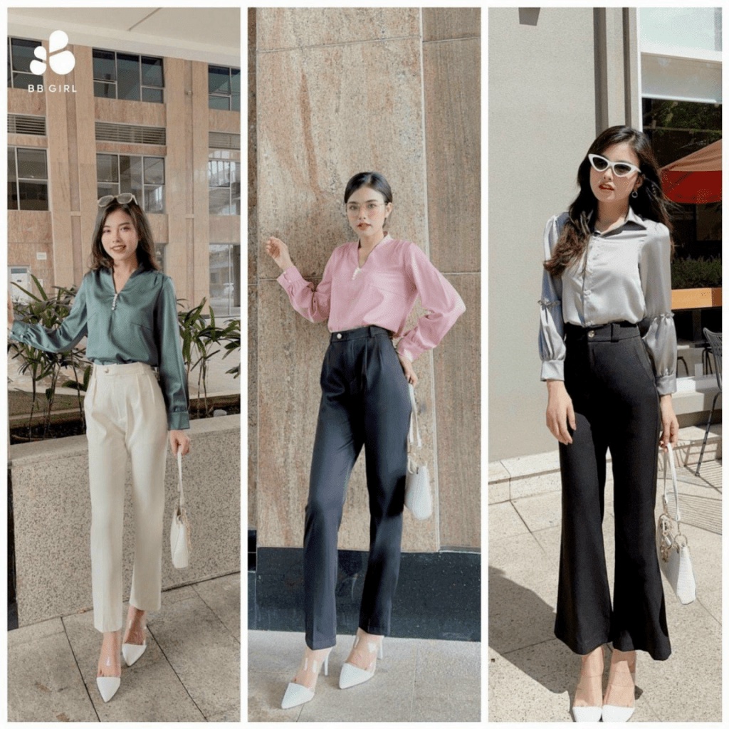 Áo Kiểu Sơ Mi Nữ Chui Đầu Phối Nút Bọc Chất Satin Mặc Đẹp Mát Tôn Dáng [NEW UNISEX]