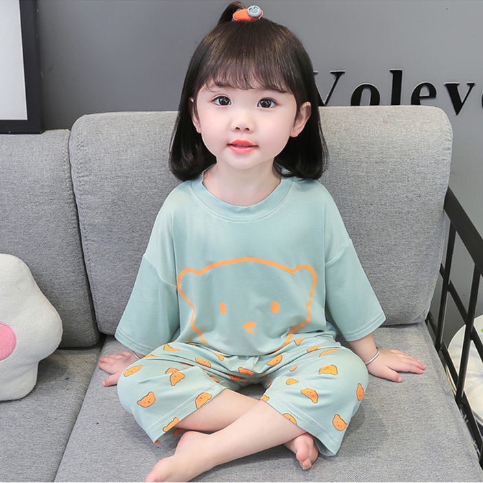 Bộ Đồ Ngủ Tay Ngắn Bằng Lụa Lạnh Thoải Mái Phong Cách Hàn Quốc Cho Bé Tw