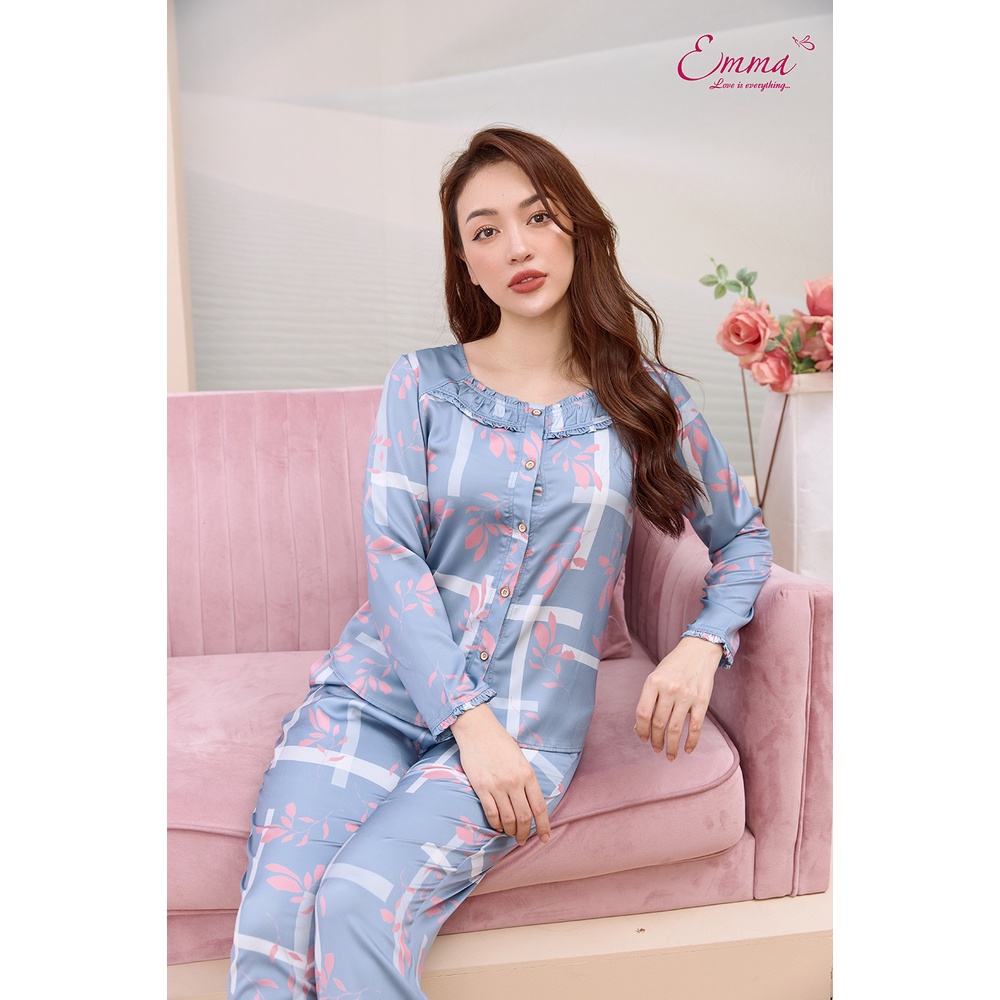 Đồ Bộ Mặc Nhà Lụa Nhún Bèo Ngực Emma ETLU.21.026.12