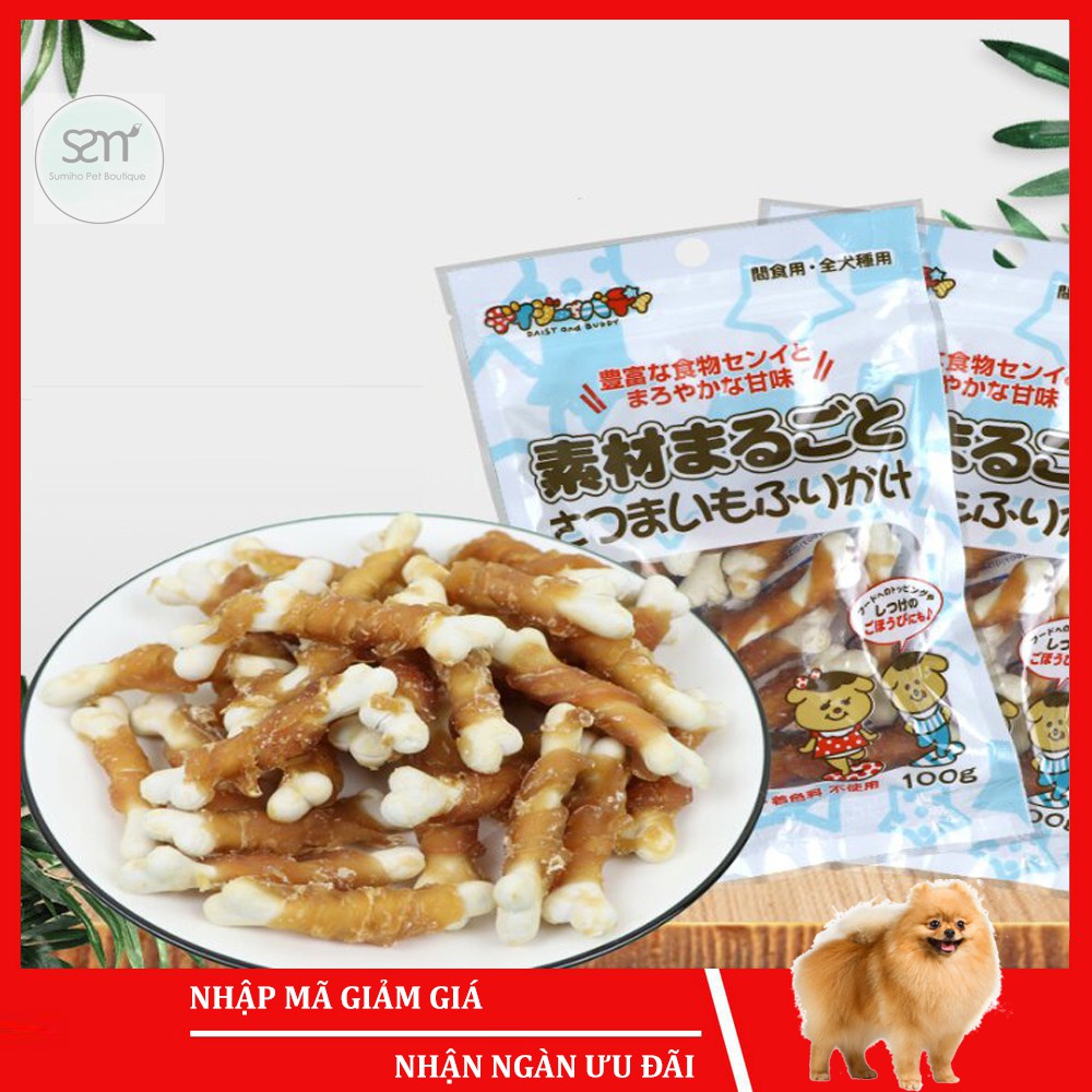 Bánh thưởng cho chó Sumiho (Thịt gà bọc xương sữa) (100gr/túi) Đồ ăn cho chó mèo thú cưng