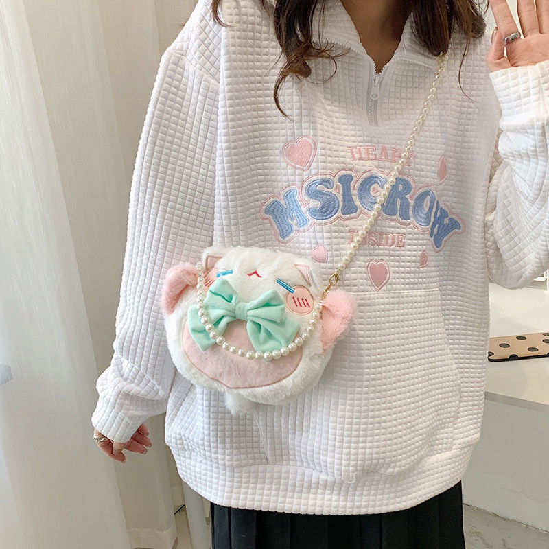 Túi Đeo Chéo Hình Mèo May Mắn Nhồi Bông Dễ Thương Phong Cách Lolita