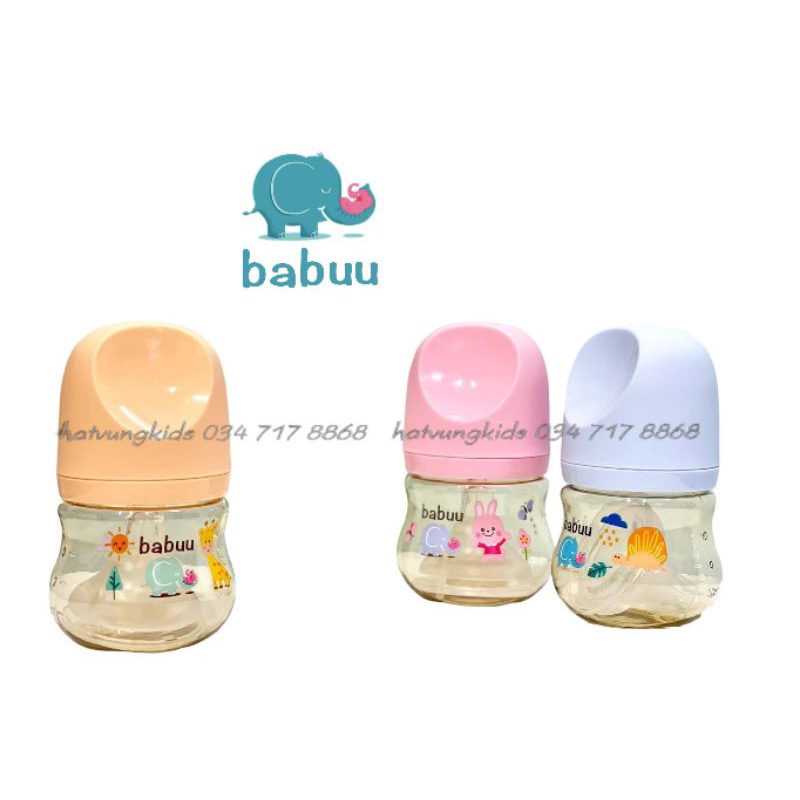 (Chọn size núm S,M,L,XL) Bình sữa Babuu cổ rộng PPSU cao cấp ( tặng 1 núm siêu mềm)