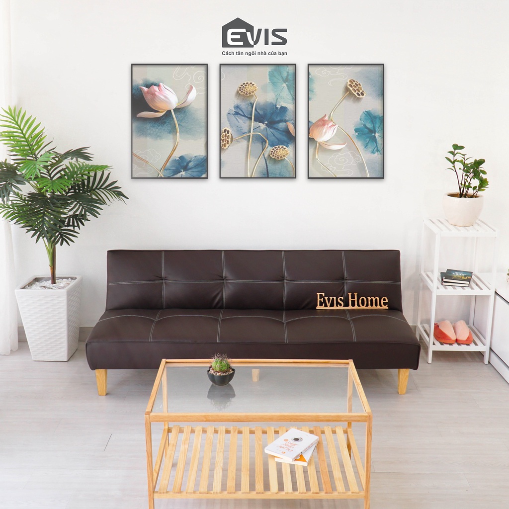 Ghế Sofa Evis Home - Chất Liệu Da Trơn Láng Có Hoạ Tiết Chần Chỉ - Kết Hợp Giường Ngủ Hiện Đại - Màu Nâu