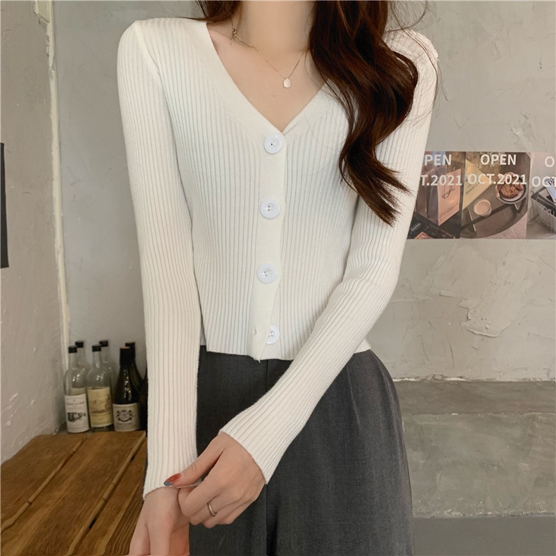 Áo Khoác cardigan Dệt Kim Tay Dài Cổ Chữ V Phong Cách Thời Trang Hàn Quốc Dành Cho Nữ