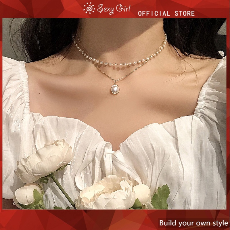 Vòng Cổ Choker Hai Lớp Đính Ngọc Trai Phong Cách Hàn Quốc Quyến Rũ Dành Cho Nữ