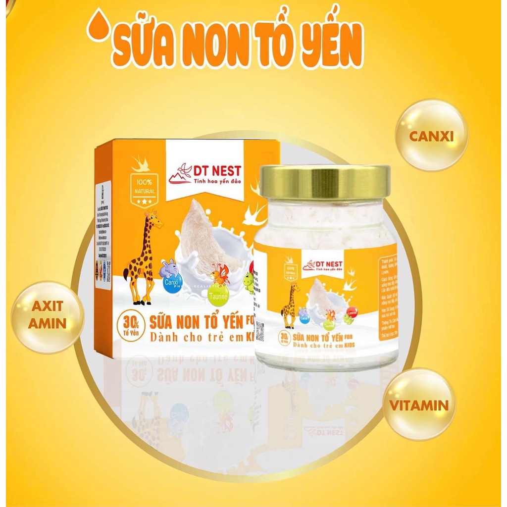 Sữa non tổ yến DTNEST dành cho trẻ em với 30% yến nguyên chất làm từ 100% sợi yến thật (Hũ 70ml)