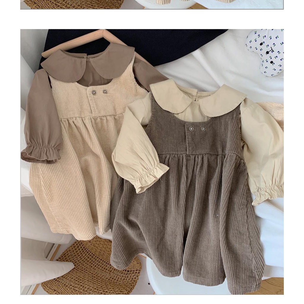 Bộ Áo Tank Top Phối Chân Váy Vải Nhung Kiểu Hàn Quốc Thời Trang Mùa Thu Cho Bé Gái