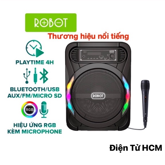 Loa Bluetooth ROBOT RB450 - Hiệu Ứng Đèn LED RGB - Kèm Micro Karaoke, Điều Khiển Hồng Ngoại - Công suất 20W
