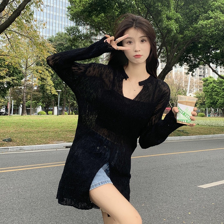 Áo Len Gân Mỏng Form Oversize LSEOUL A2380 Kiểu Basic Dễ Phối