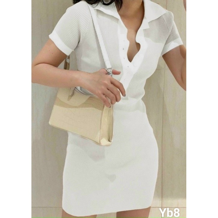 ĐẦM BODY CỔ SƠ MI THUN GÂN TÔN DÁNG GỢI CẢM SEXY PU