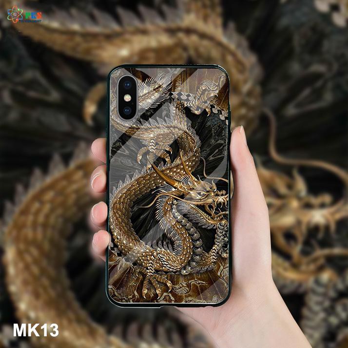 Ốp lưng Iphone XS Max in 3D hình rồng mặt lưng kính cường lực