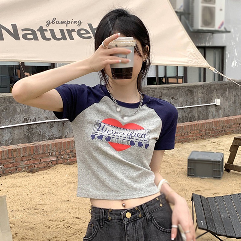 Áo Thun Tay Ngắn Cổ Tròn In Họa Tiết Phong Cách Hàn Quốc Thời Trang Cho Nữ