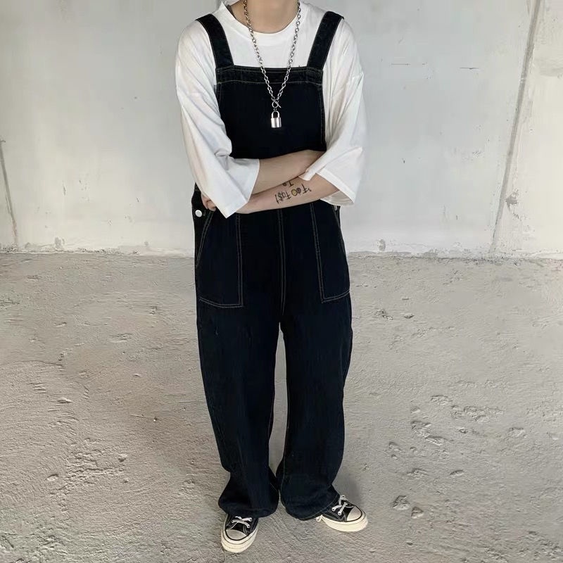 Quần yếm denim iMaodou ống rộng phong cách retro dễ phối đồ thời trang mùa thu cho nam