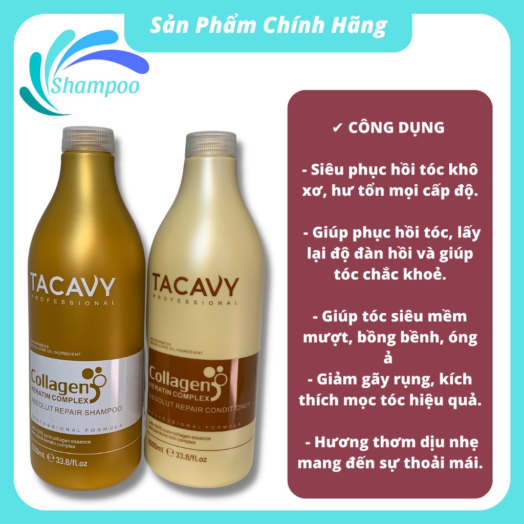 Dầu gội xả TACAVY 500ml 1000ml giảm gãy rụng phục hồi tóc hư tổn khô xơ hàng chính hãng