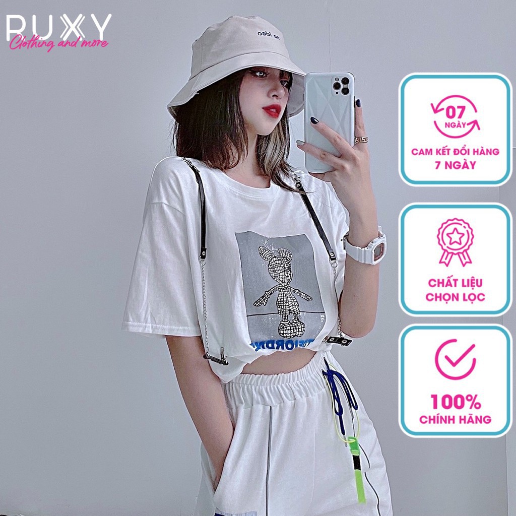 [Mã BMBAU50 giảm 50K đơn 150K] Áo phông Nữ Ruxy Mickey Đai Kẹp Cotton Trùm Mông Trắng Đen
