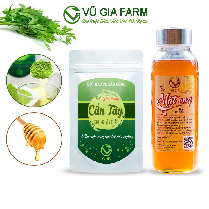 Combo Mật Ong Hoa Cà Phê 420g + Bột Cần Tây Sấy Lạnh 50g - Nguyên Chất Vũ Gia