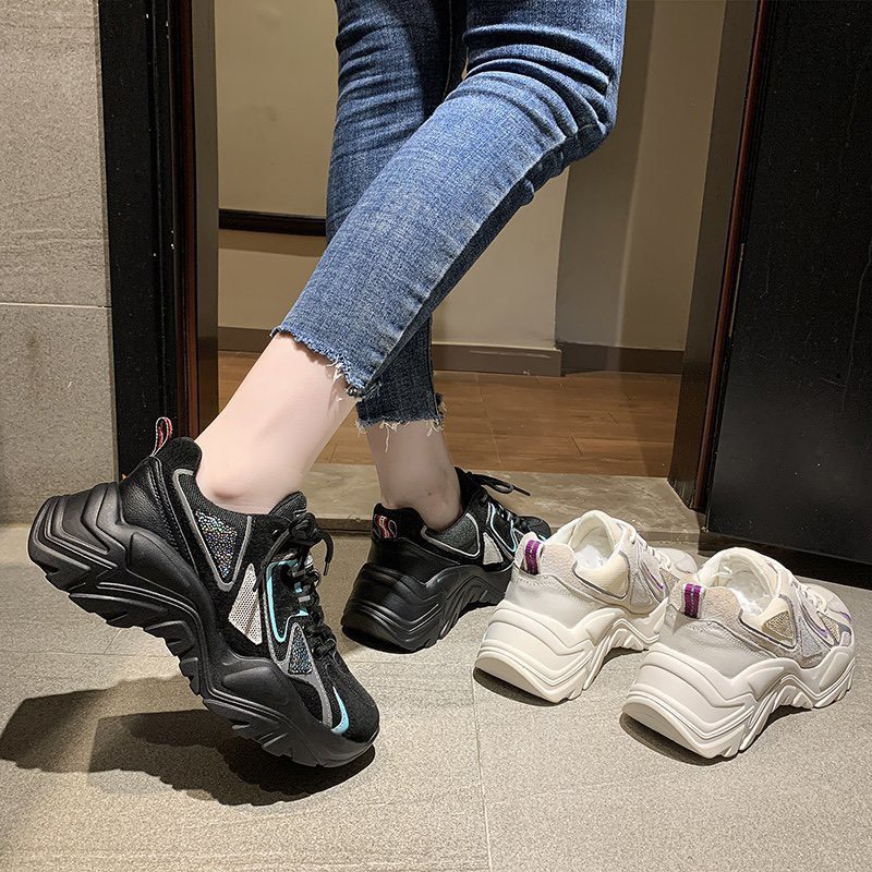 Giày nữ,giày thể thao độn đế kiểu dáng thời trang viền nhũ lấp lánh siêu đẹp | BigBuy360 - bigbuy360.vn