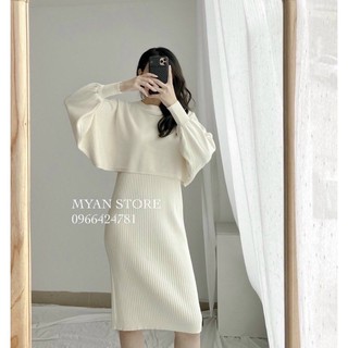 SET ĐẦM THUN KÈM ÁO CROP