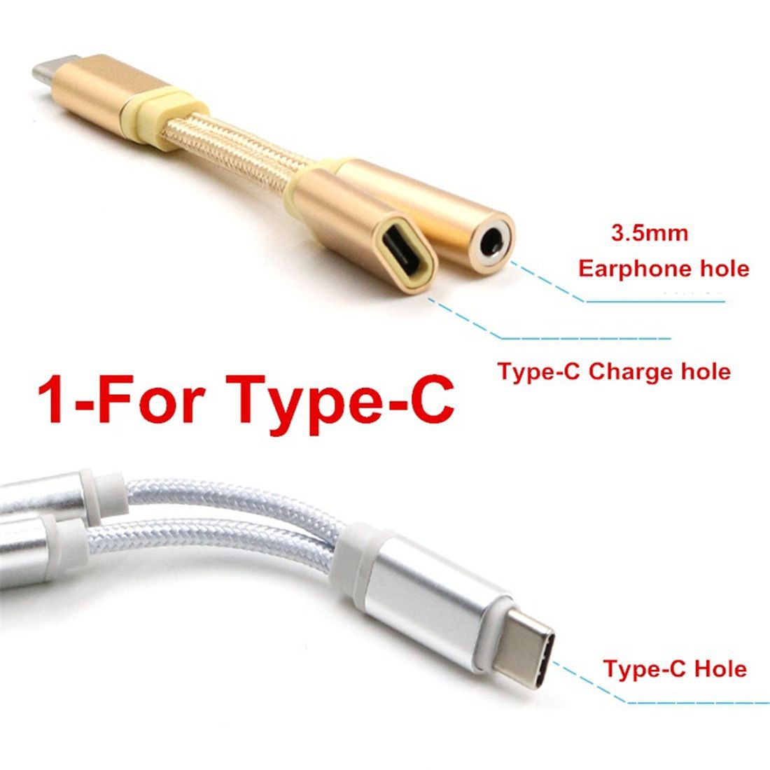 Gold USB TYPE-C to 3.5 audio cable TYPE-C headset cable TYPE-C phone charging adapter
