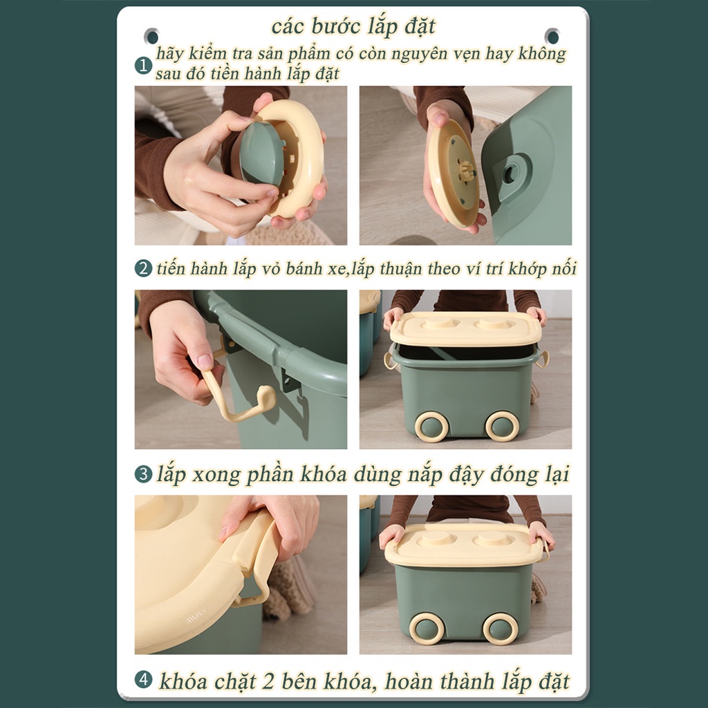 Thùng nhựa vuông bánh xe đựng đồ Đồ chơi trẻ em và quần áo cất giữ-size 50*35*30-XQY08