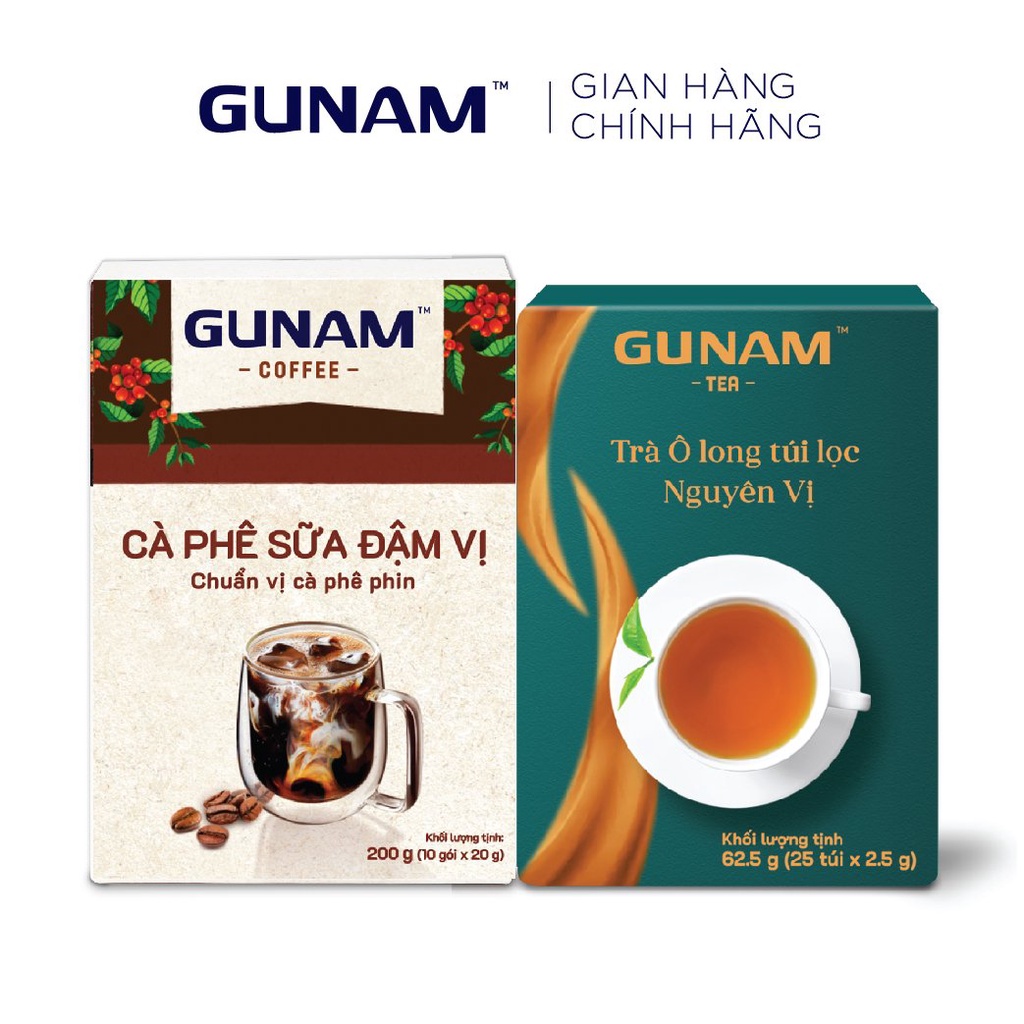 Combo cà phê sữa đậm vị GUNAM 200g + trà ô long nguyên vị GUNAM 62,5g