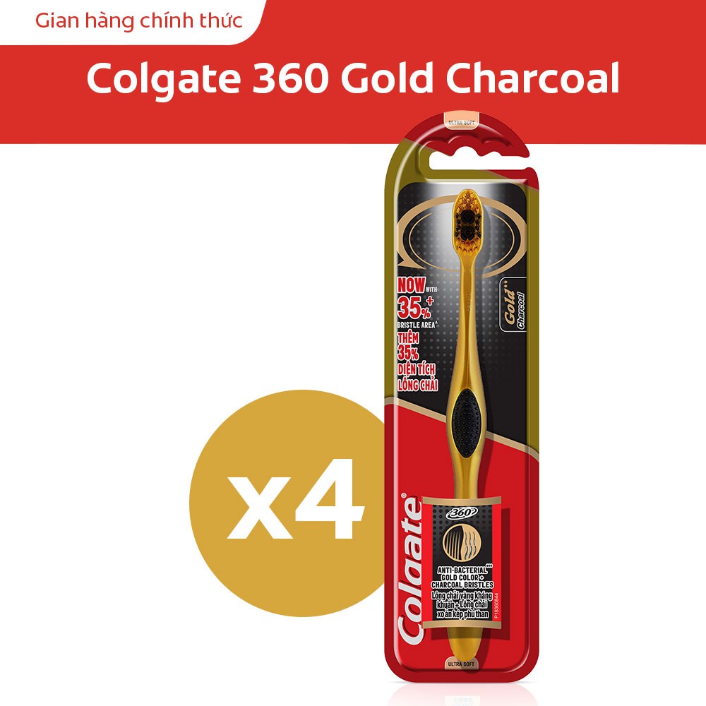 Bộ 4 Bàn chải đánh răng Colgate 360 độ than hoạt tính &amp; than vàng