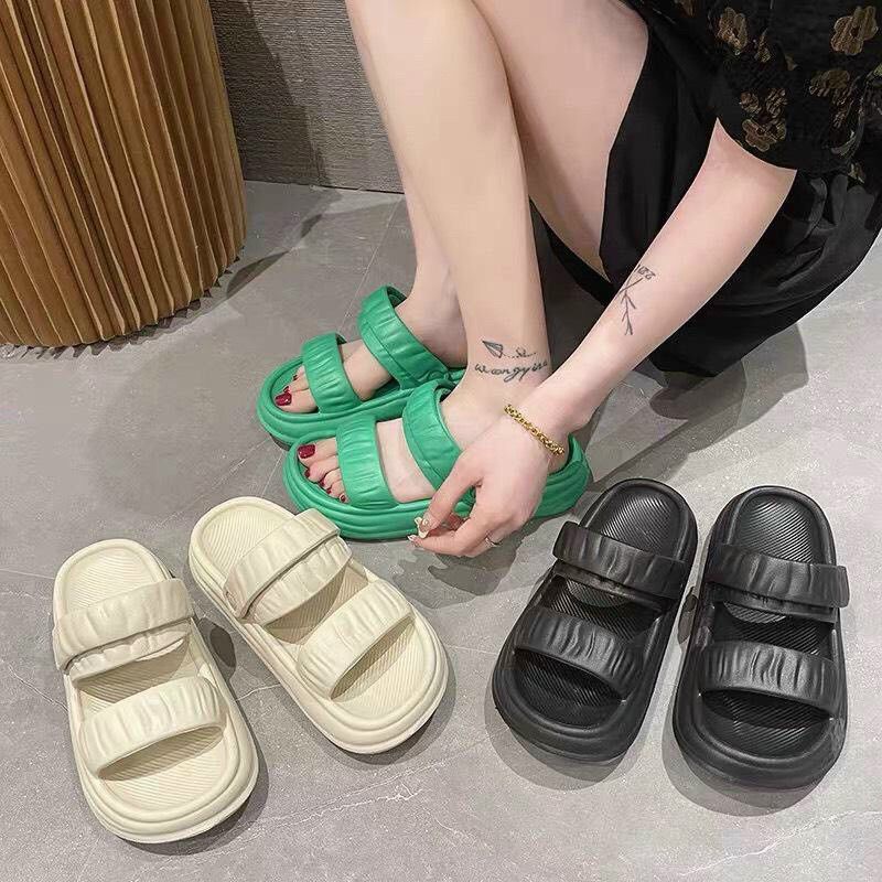 SANDAL BÁNH MÌ 2 QUAI NGANG NHÚM ĐẾ CAO 3CM CHẤTEVA SIÊU NHẸ
