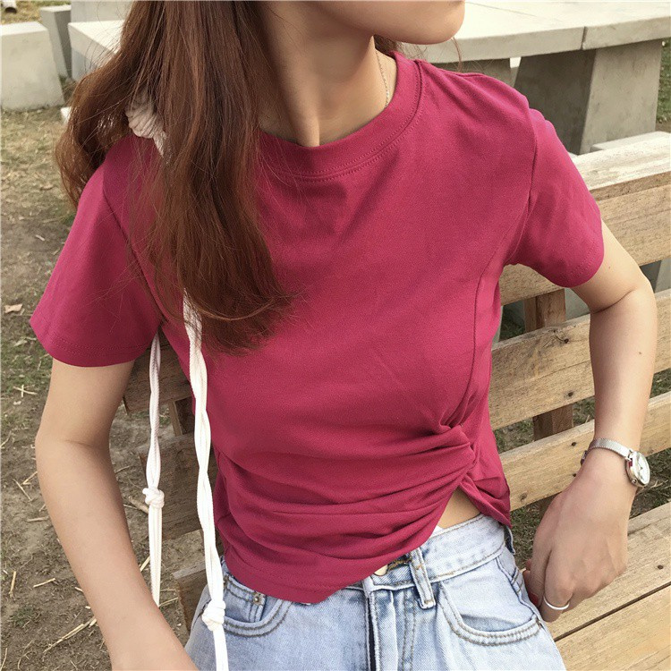 Áo Thun Tay Ngắn Cổ Tròn Màu Sắc Đơn Giản 28091