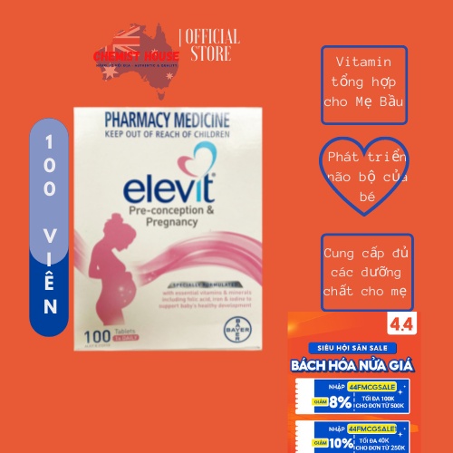 ELEVIT DATE 2023 MẪU MỚI VITAMIN TỔNG HỢP cho bà bầu 100 viên