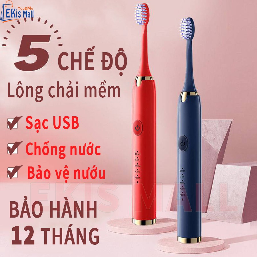 Bàn chải điện Máy đánh răng tự động 5 chế độ hàng nội địa