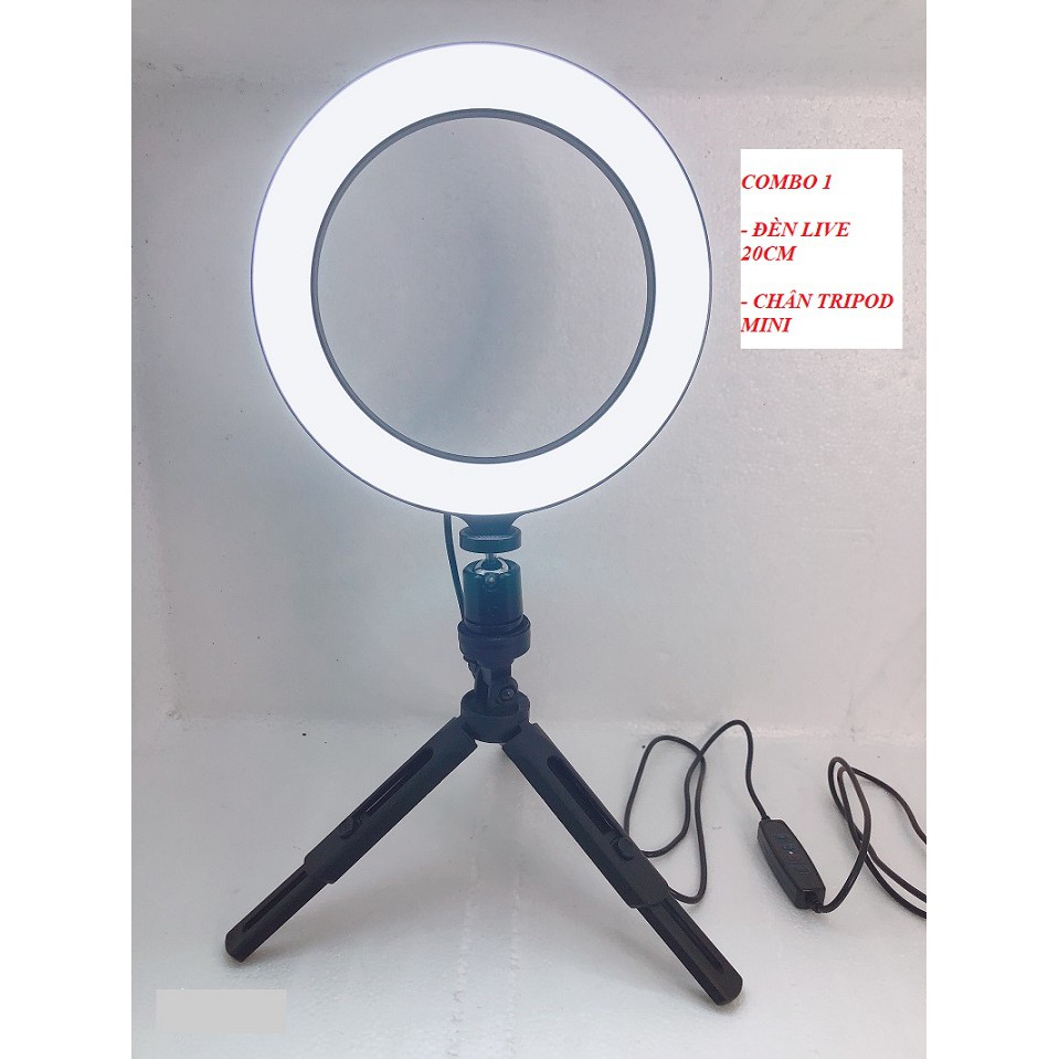 COMBO Đèn Livestream 20cm + Chân Tripod Mini - Hỗ trợ ánh sáng chụp ảnh ; Make up; Livestream bán hàng Online