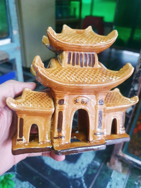 CỔNG TAM QUAN TRÁNG MEN TRANG TRÍ HỒ CÁ NON BỘ 14X6X13CM