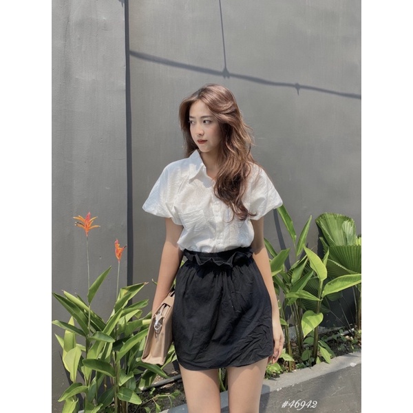[RÁCH STORE] Set sơmi 2 túi tay phồng - quần giả váy (46942)