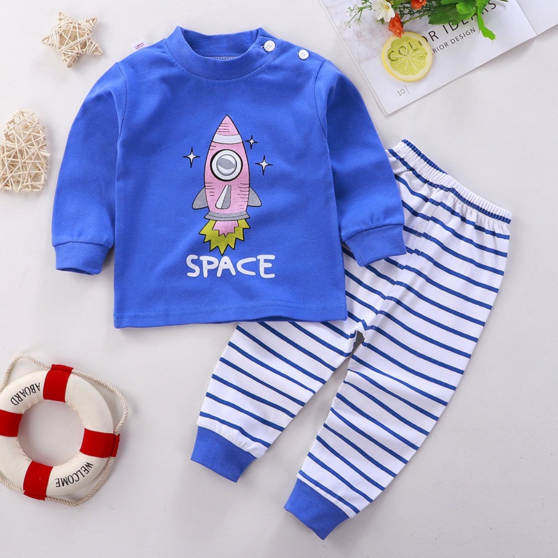 Bộ đồ ngủ tay dài chất cotton phong cách hàn quốc thời trang mùa thu cho bé 66-140CM