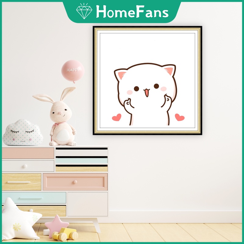 Bộ Tranh Đính Đá 5D DIY Hình Chú Mèo / Trái Đào Dễ Thương Kích Thước 30x30cm / 40x40cm / 50x50cm