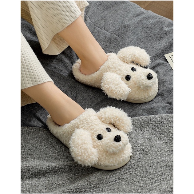 Dép bông đi trong nhà hình thú hình chó con siêu đáng yêu  đế cao su siêu êm, dép lông nam nữ