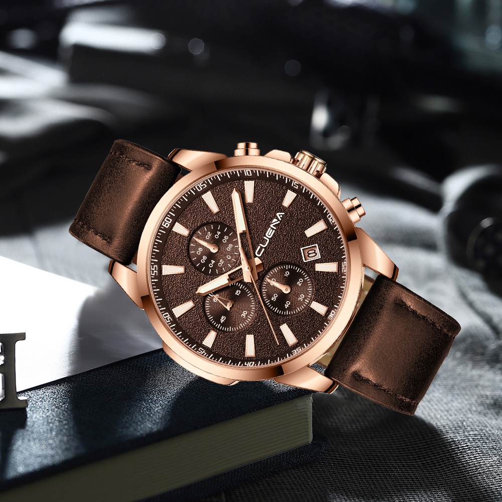 Đồng hồ CRRJU 6820 L dây da máy quartz phong cách thể thao không thấm nước thời trang công sở đa năng dành cho nam