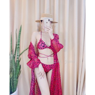 sét bikini beo hồng + choàng