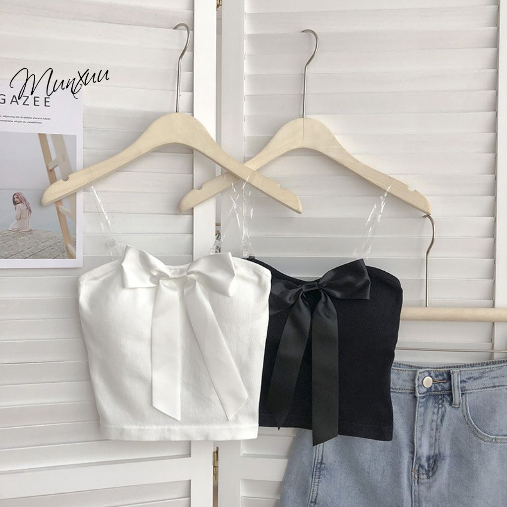 Áo bra nữ chất cotton mềm MUNXUU, phối nơ ngực xinh có đệm lót tặng kèm dây áo - BR18