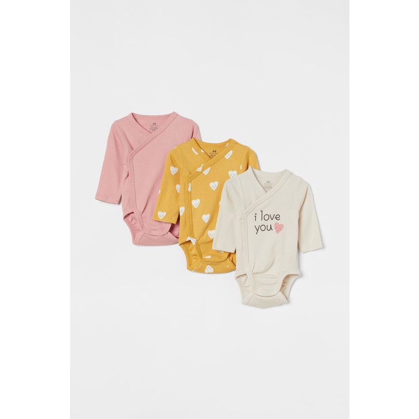 Set 3 bodysuits bé gái, màu hồng - vàng bi - trắng, Hờ mờ JP săn SALE