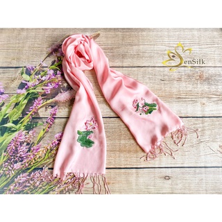 Khăn Choàng Cổ Lụa SenSilk Thêu Hoa Sen