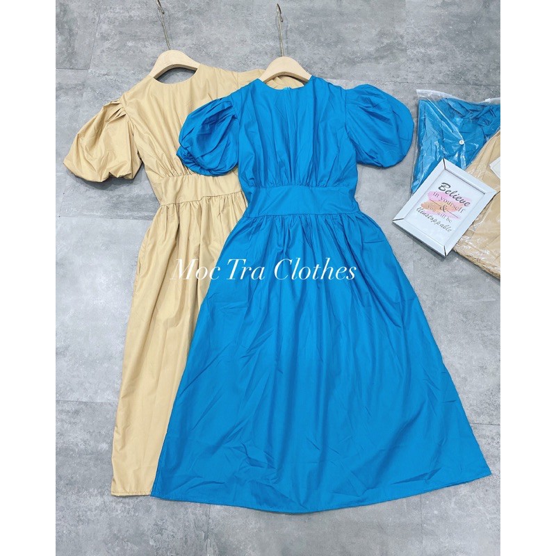 Đầm xanh vintage thô tay bồng dáng xoè nhẹ tiểu thư siêu xinh, Váy kiểu nữ dự tiệc sang trọng bo eo hàng đẹp | BigBuy360 - bigbuy360.vn