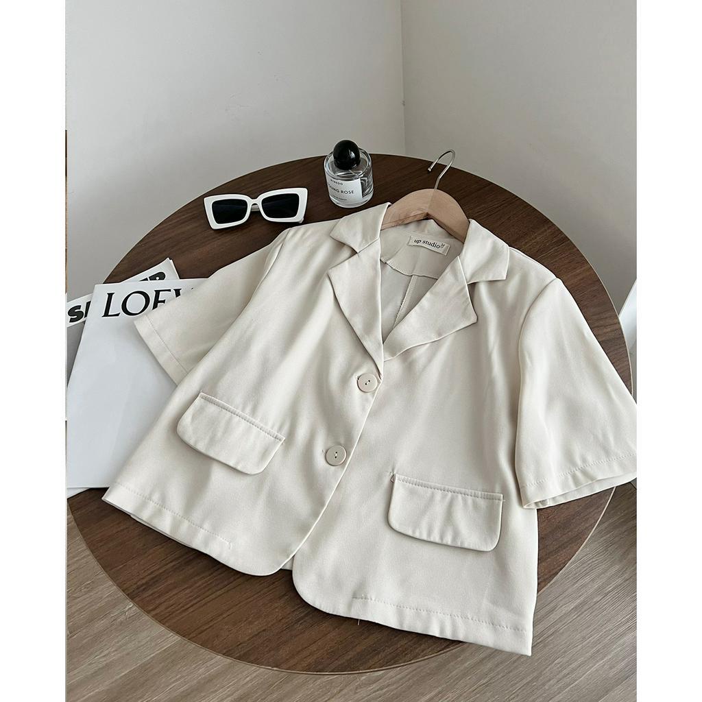 Áo blazer ngắn tay 2 khuy dáng rộng thanh lịch he186