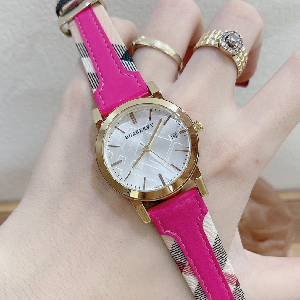 (Thẻ bảo hành 12 tháng) Đồng hồ nữ Burberry dây da kẻ màu, hàng full box, thẻ bảo hành 12 tháng - Dongho.burberry